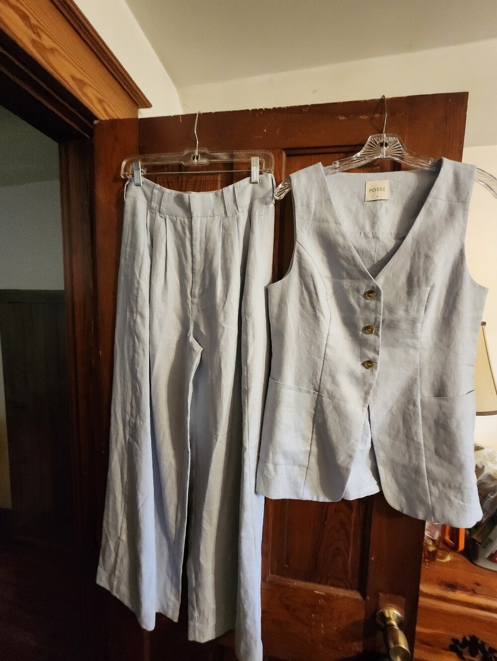 Posse Parker Light Blue Linen Pant And Vest Set